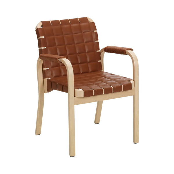 Armchair 45 - Leather - Artek Chairs - Birch/walnut quilted leather/leather pipe wrap armrests - HORNE