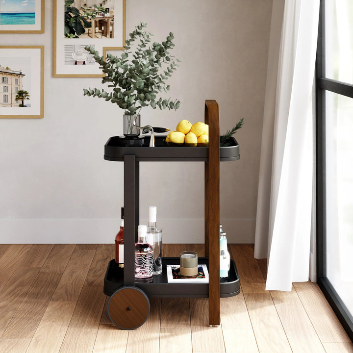 Bellwood Bar & Storage Cart - Umbra Trolleys + Carts - Black-Walnut - HORNE