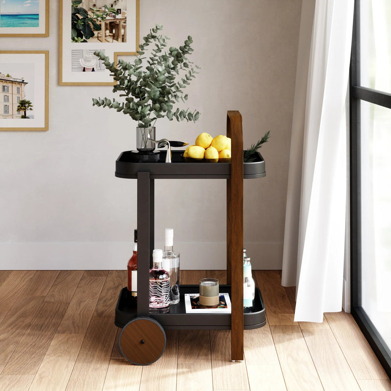 Bellwood Bar & Storage Cart - Umbra Trolleys + Carts - Black-Walnut - HORNE