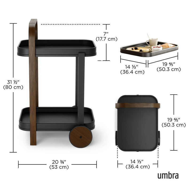 Bellwood Bar & Storage Cart - Umbra Trolleys + Carts - Black-Walnut - HORNE