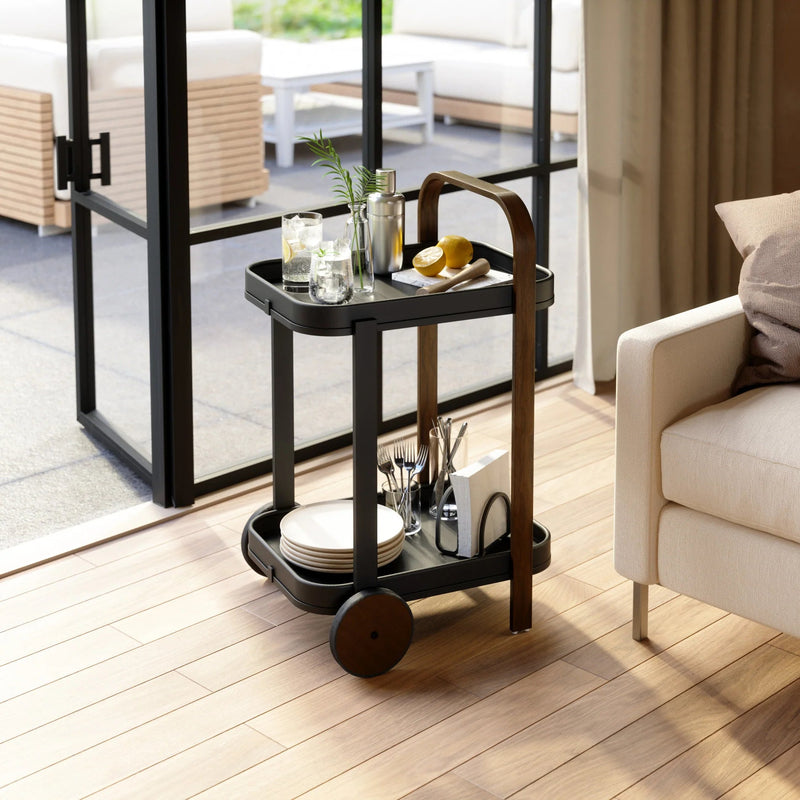 Bellwood Bar & Storage Cart - Umbra Trolleys + Carts - Black-Walnut - HORNE