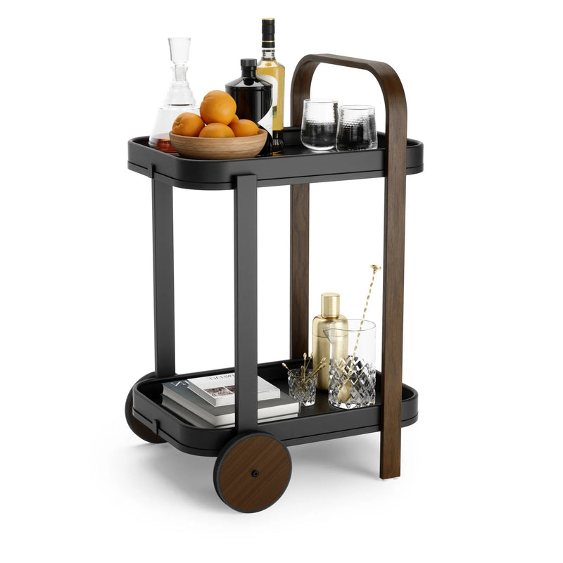 Bellwood Bar & Storage Cart - Umbra Trolleys + Carts - Black-Walnut - HORNE