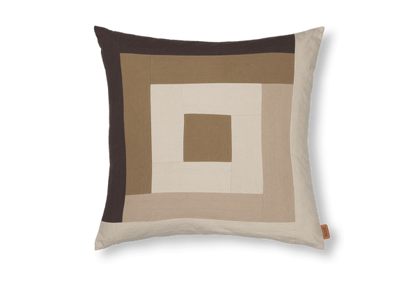 Border Patchwork Cushion - Ferm Living Bedding + Pillows - Coffee/Dark Sand - HORNE