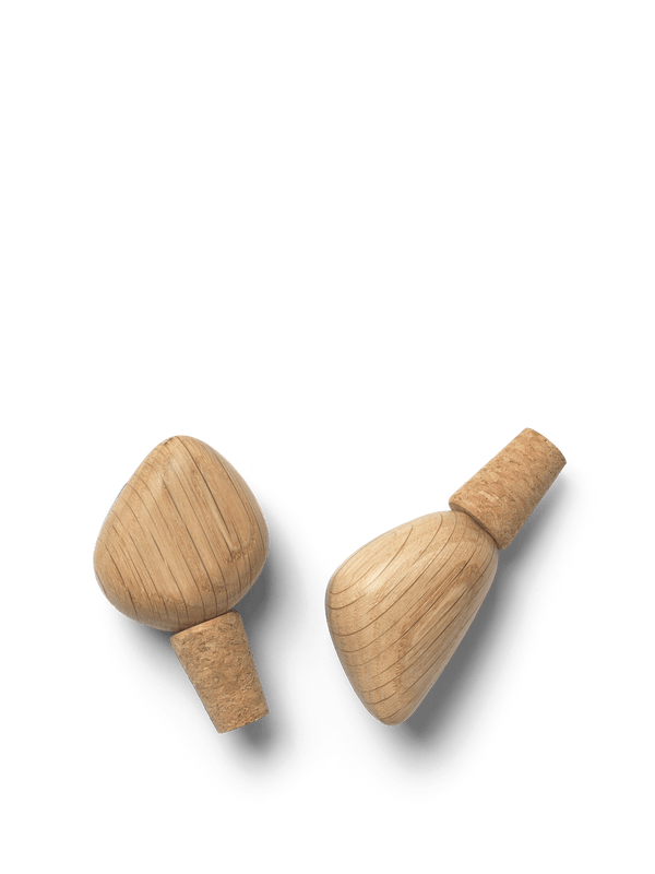 Cairn Wine Stoppers - Set of 2 - Ferm Living - Wine + Champagne Glasses - Oak - HORNE