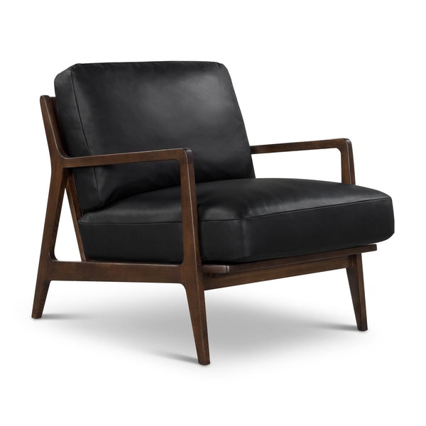 Carmelo Genuine Leather Accent Chair - Urbia Sofas - Black Genuine Leather - Walnut - HORNE
