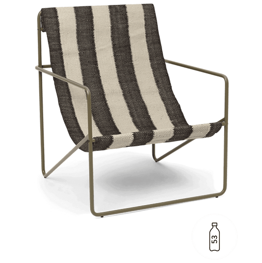 Desert Lounge Chair - Olive Frame - Ferm Living Chairs - Off - White & Chocolate Stripe - HORNE