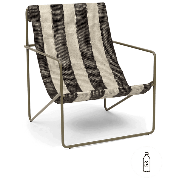 Desert Lounge Chair - Olive Frame - Ferm Living Chairs - Off - White & Chocolate Stripe - HORNE