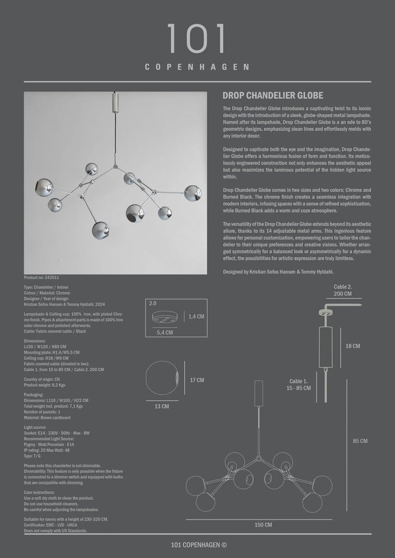 Drop Chandelier Globe - 101 Copenhagen Lighting - Regular - Burned Black - HORNE