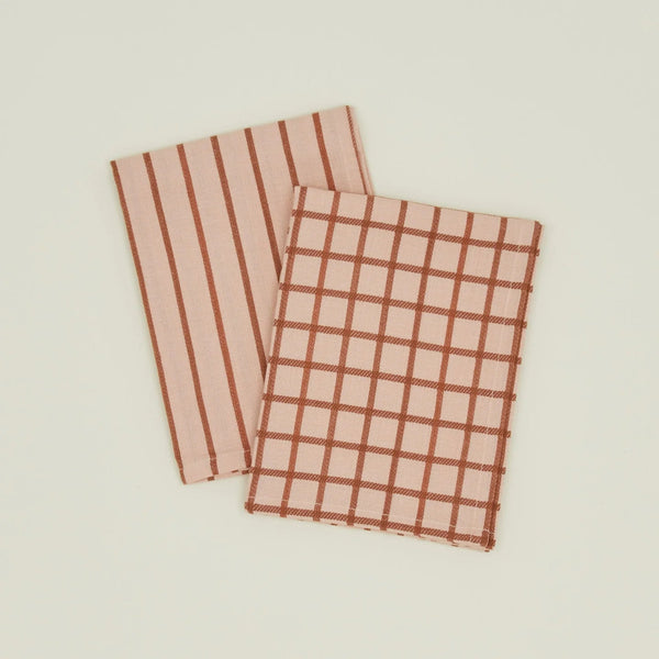 Essential Yarn Dyed Dish Towel - Set of 2 - Hawkins New York Kitchen Tools - Blush/Terracotta - HORNE