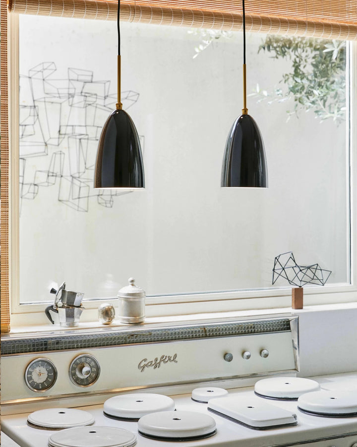 Gräshoppa Pendant - Gubi Pendant Lighting - Brass - Black Glossy - HORNE