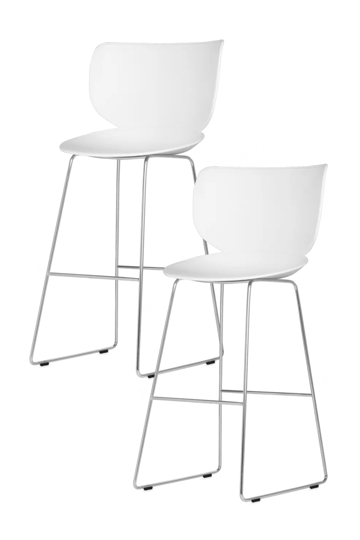 Hana Bar Stool Un - Upholstered Set of 2 - Moooi Stools + Benches + Ottomans - White - Chrome - High - HORNE