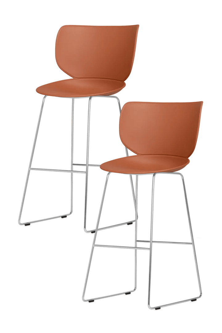 Hana Bar Stool Un - Upholstered Set of 2 - Moooi Stools + Benches + Ottomans - Terracotta - Chrome - High - HORNE
