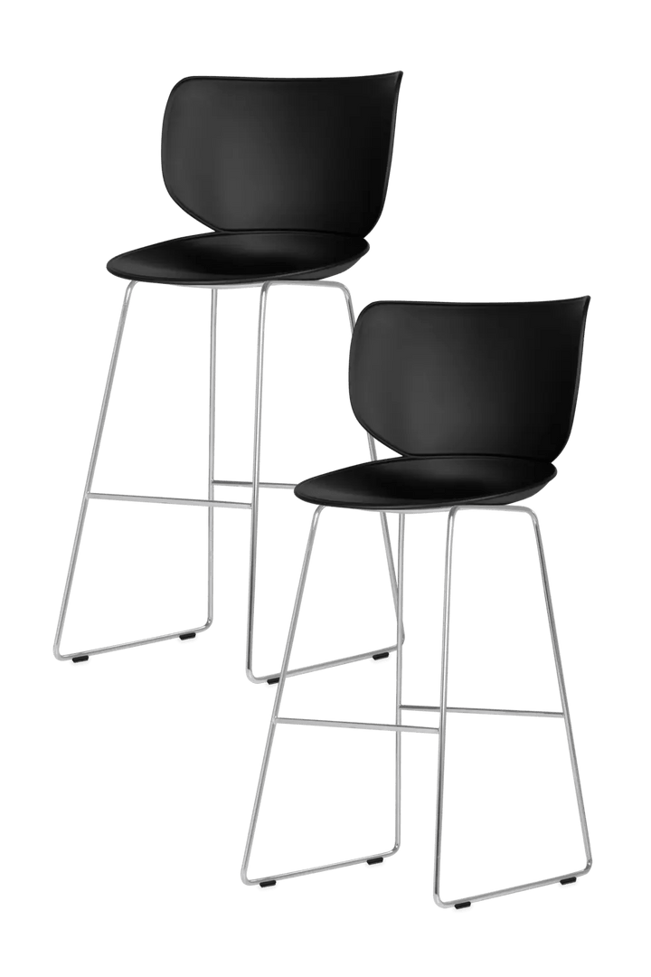 Hana Bar Stool Un - Upholstered Set of 2 - Moooi Stools + Benches + Ottomans - Black - Black - High - HORNE