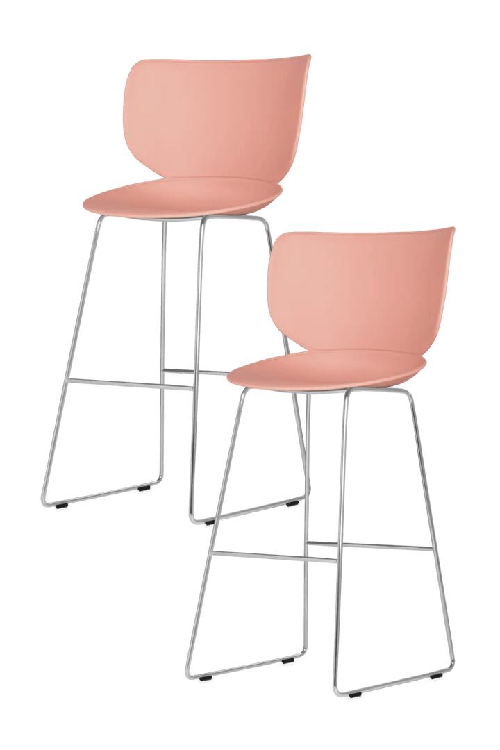 Hana Bar Stool Un - Upholstered Set of 2 - Moooi Stools + Benches + Ottomans - Dusty Pink - Chrome - High - HORNE