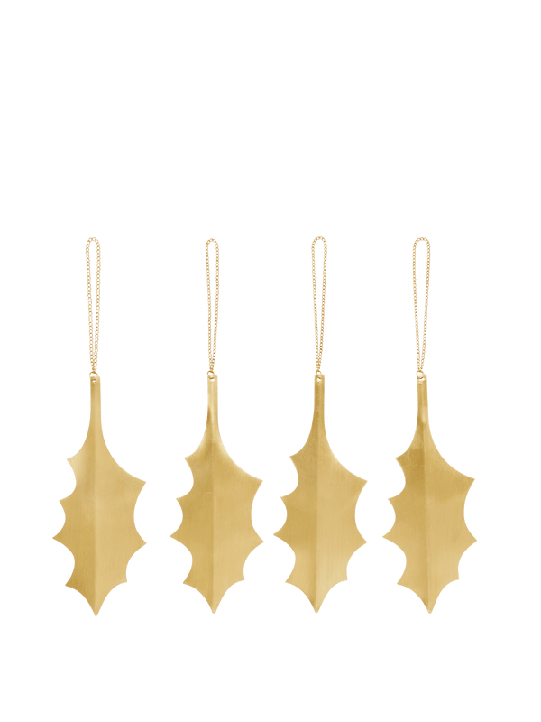 Holly Leaf Brass Ornaments - Set of 4 - Ferm Living Decor - HORNE