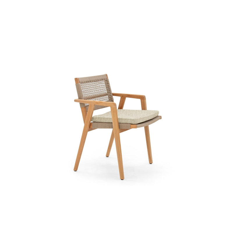 Imperia Arm Chair - BETACO Chairs - w/Seat Cushion / Taupe Rope / Teak / Slow Alezan - HORNE