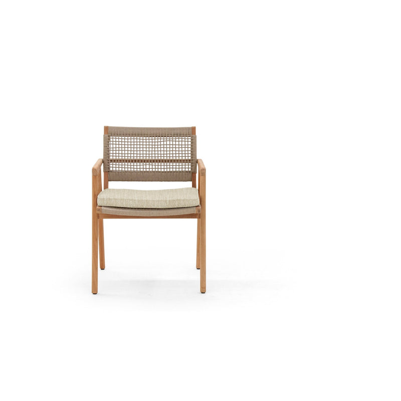 Imperia Arm Chair - BETACO Chairs - w/Seat Cushion / Taupe Rope / Teak / Slow Alezan - HORNE