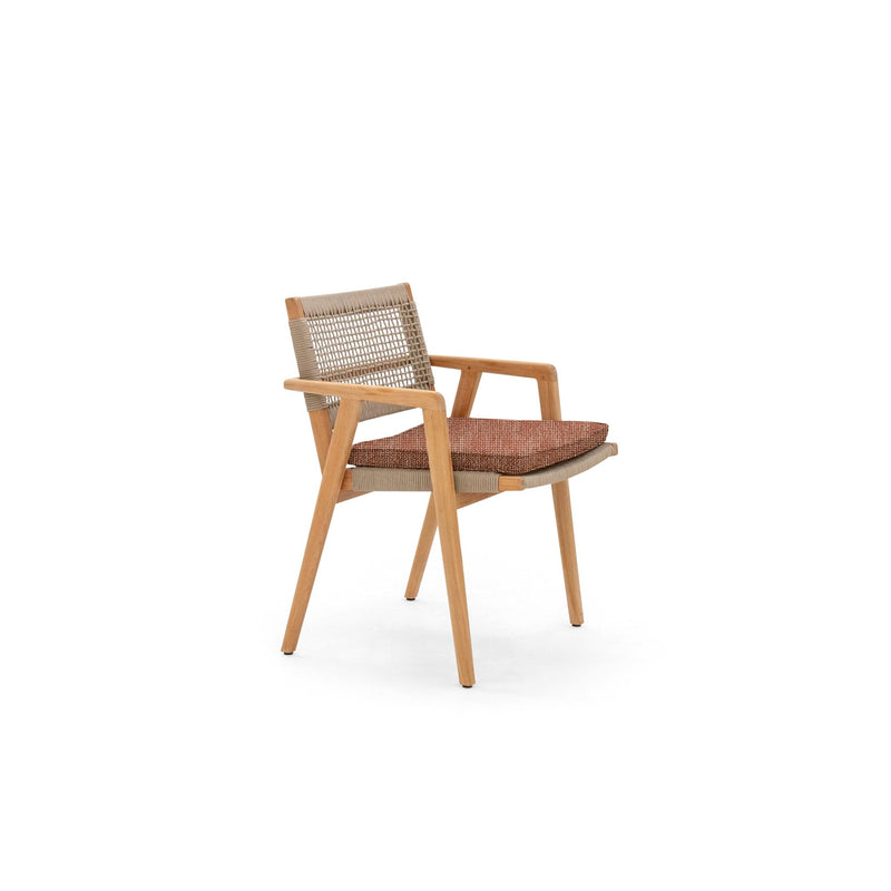 Imperia Arm Chair - BETACO Chairs - w/Seat Cushion / Taupe Rope / Teak / Slow Alezan - HORNE