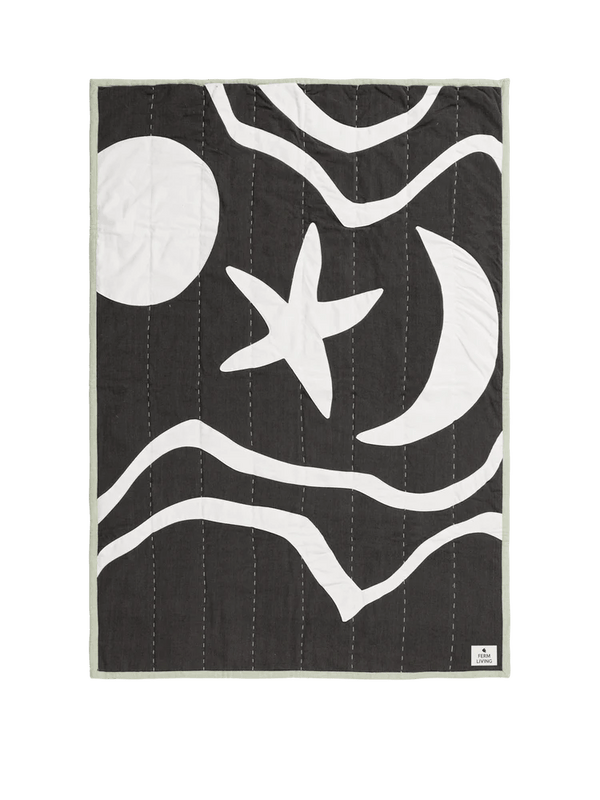 Kove Applique Quilted Blanket - Ferm Living Blankets + Throws + Pillows - Charcoal/Elm Green - HORNE