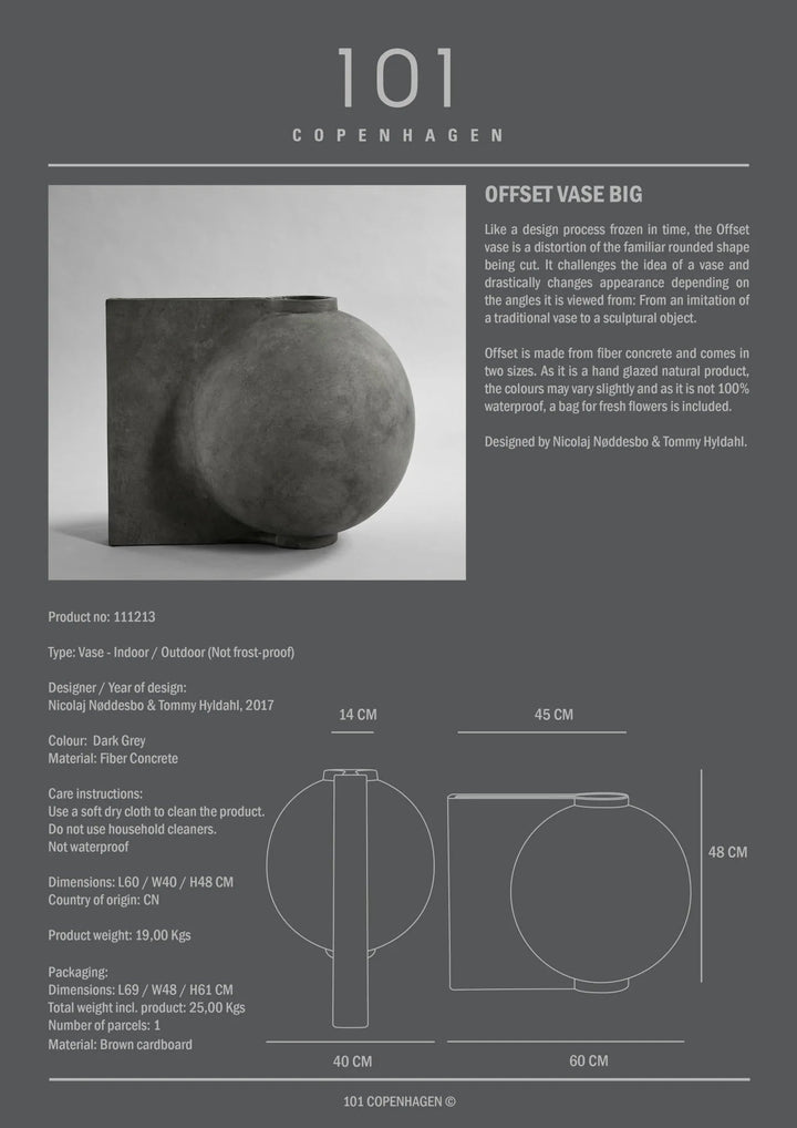 Offset Vase - 101 Copenhagen Vases - Big - Dark Grey - HORNE