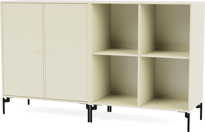 Pair Classic Sideboard - With Legs - Montana - Shelving - Vanilla - Black - HORNE