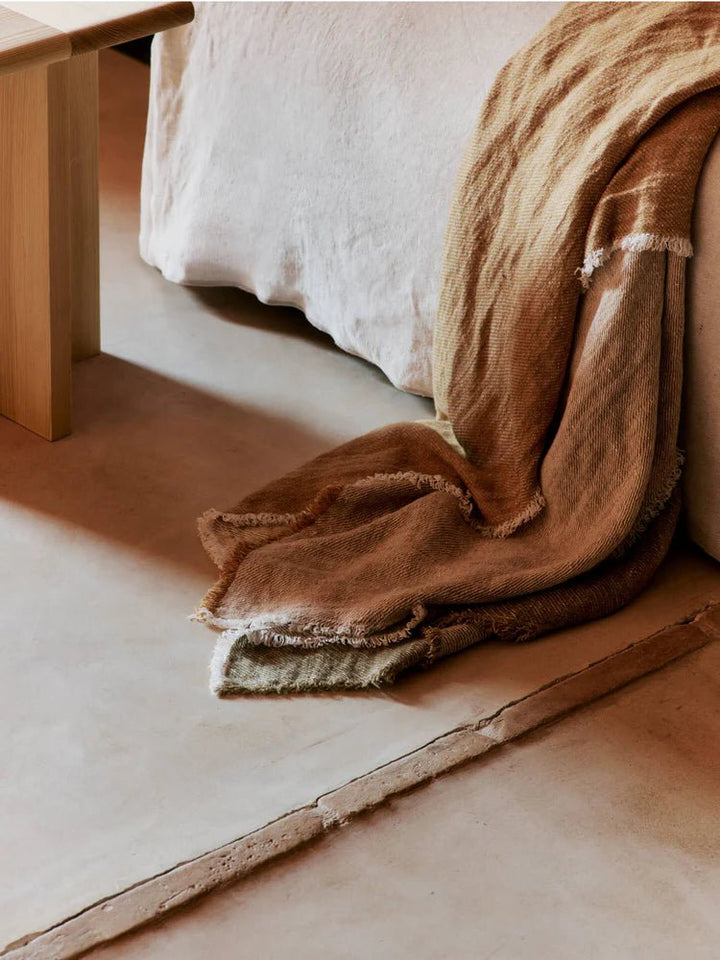 Pila Linen Throw - Ferm Living Blankets + Throws + Pillows - Khaki/Aged Gold - HORNE