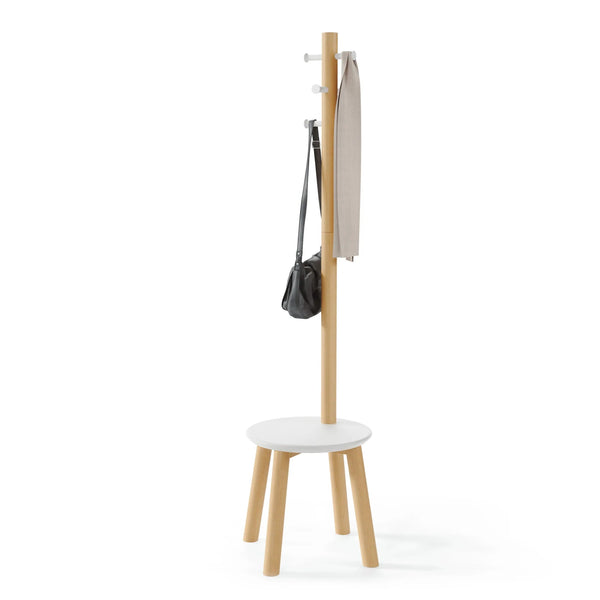 Pillar Stool and Coat Rack - Umbra Coat + Key Racks - White-Natural - HORNE