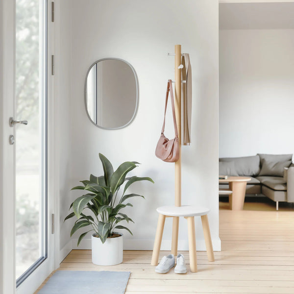 Pillar Stool and Coat Rack - Umbra Coat + Key Racks - White-Natural - HORNE