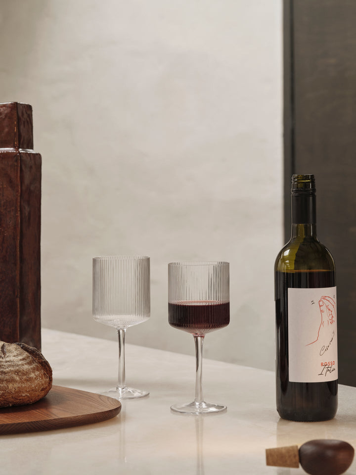 Ripple Red Wine Glasses - Set of 2 - Ferm Living - Glassware - Smoked Grey - HORNE