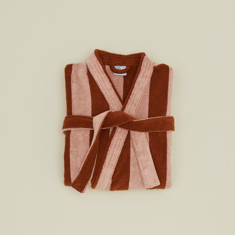 Simple Striped Terry Bathrobe - Small - Sky/Peacock by Hawkins New York