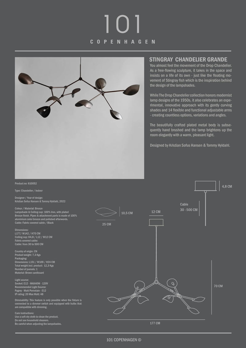 Stingray Chandelier - 101 Copenhagen Lighting - Regular - Bronze - HORNE