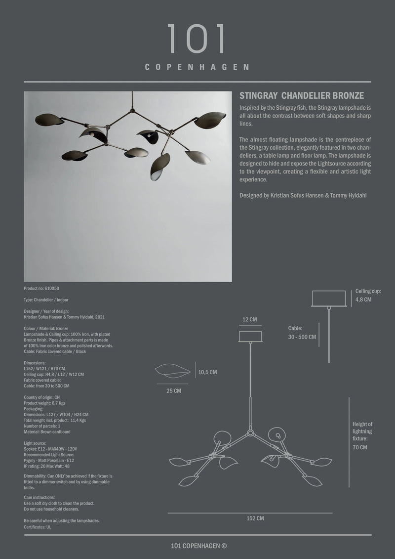 Stingray Chandelier - 101 Copenhagen Lighting - Regular - Bronze - HORNE