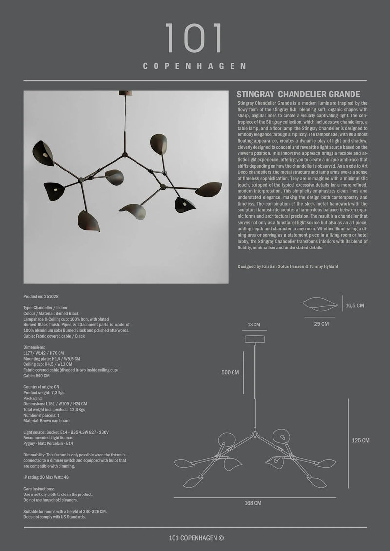 Stingray Chandelier - 101 Copenhagen Lighting - Regular - Bronze - HORNE