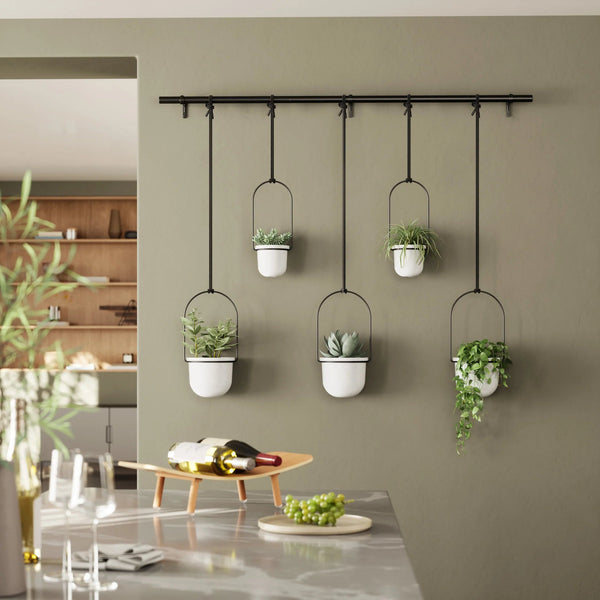 Triflora Hanging Planters - Set of 5 - Umbra Pots & Planters - White-Black - HORNE