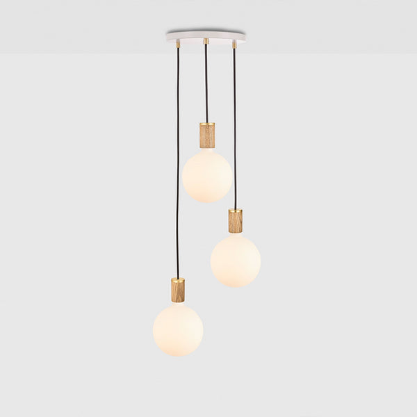 Triple Pendant in Oak + Sphere IV - White Canopy - Tala Cluster Pendants - HORNE
