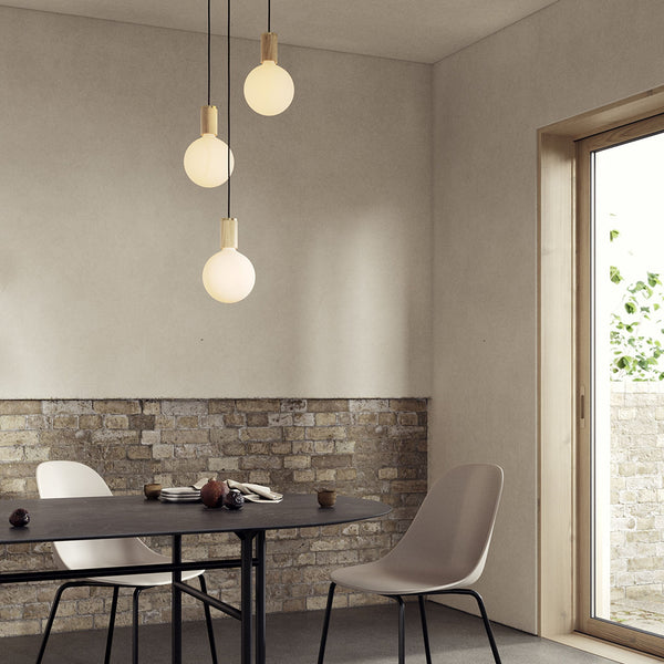 Triple Pendant in Oak + Sphere IV - White Canopy - Tala Cluster Pendants - HORNE