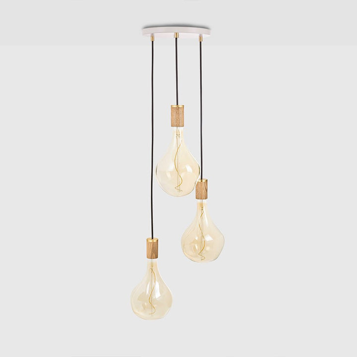 Triple Pendant in Oak + Voronoi II - White Canopy - Tala Cluster Pendants - HORNE
