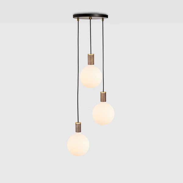 Triple Pendant + Sphere IV - Black Canopy - Tala Cluster Pendants - Walnut - HORNE