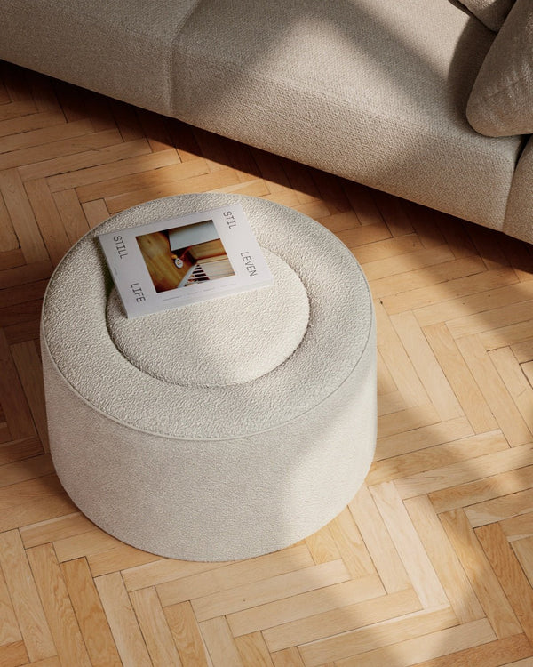 woud Praline Pouf - Ø30" - Woud - Stools + Benches + Ottomans - Alpine 01 (Textaafoam) bouclé - HORNE