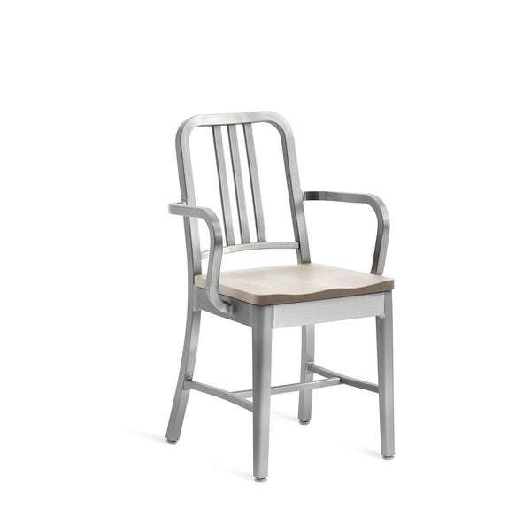1104 Navy Armchair With Wood Seat - Emeco - Chairs - Brushed - Ash - HORNE