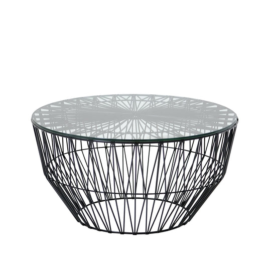 24” Drum Ottoman/ Table - Bend Goods - Outdoor Furniture - Black - 24" Glass Table Top - HORNE