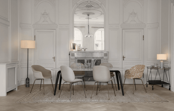 Bat Dining Armchair, Front Upholstered - Antique Brass Base - Gubi - Chairs - Black - Gabriel Tempt - 60152 - HORNE