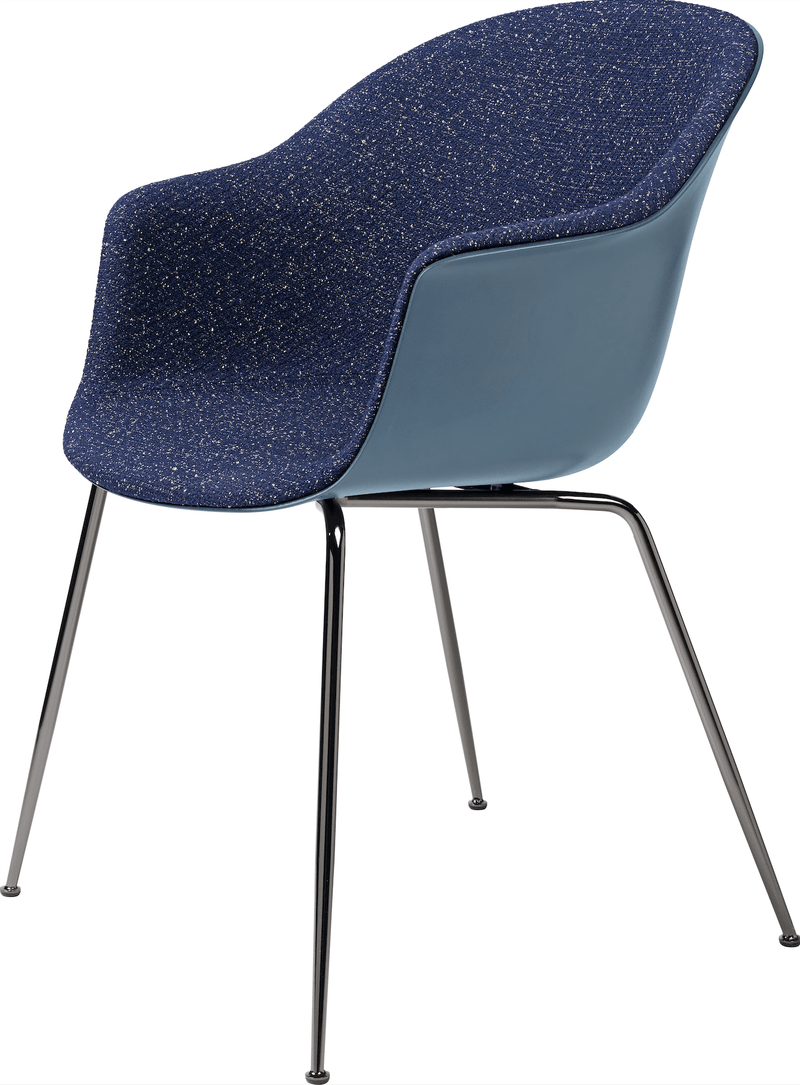 Bat Dining Armchair, Front Upholstered - Chrome Base - Gubi - Chairs - Black - Black Chrome - Canvas 2 - 0674 - HORNE