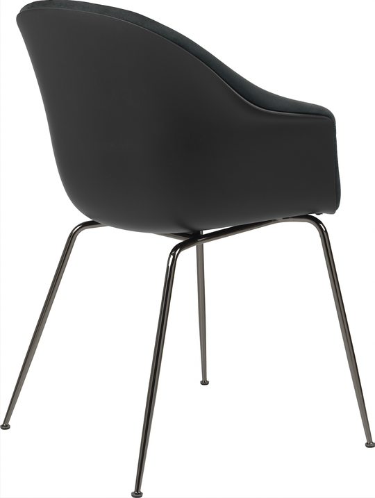 Bat Dining Armchair, Front Upholstered - Chrome Base - Gubi - Chairs - Black - Black Chrome - Canvas 2 - 0674 - HORNE
