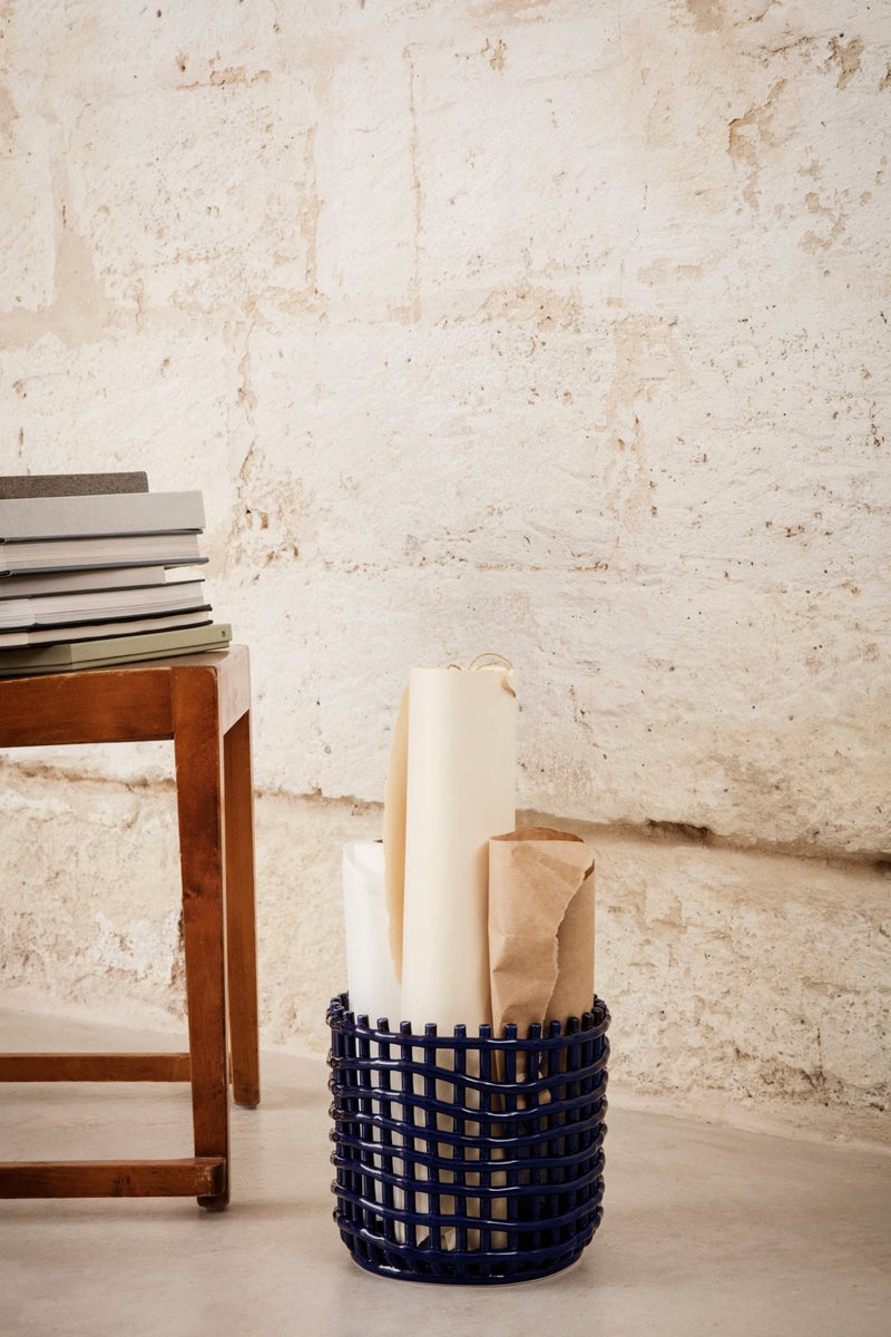 Ceramic Basket - Ferm Living - Storage + Organization - Small - Blue - HORNE