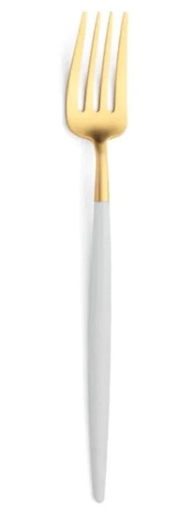 cutipol Goa Dessert Fork - Brushed Gold and White Handle - Set of 6 - Cutipol - Flatware + Serving Pieces - HORNE