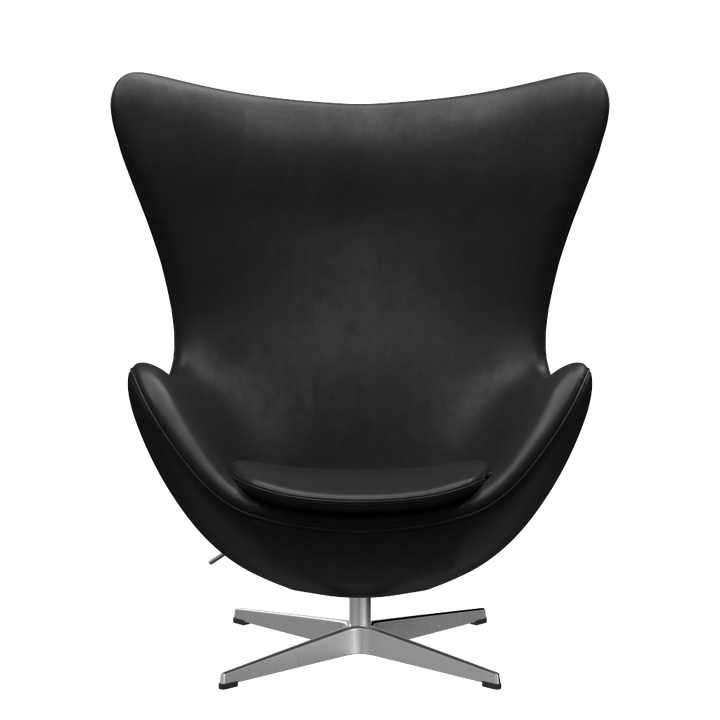 Egg™ Lounge Chair - Fritz Hansen - Chairs - Grace Black Leather - Satin Polished Aluminum - HORNE