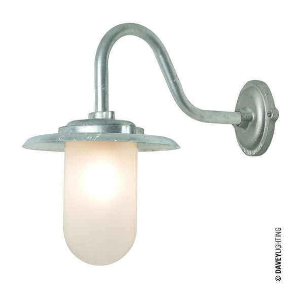 Exterior Swan Neck Wall Light - Davey Lighting - Outdoor Lights - Galvanized Steel, Frosted Glass - HORNE