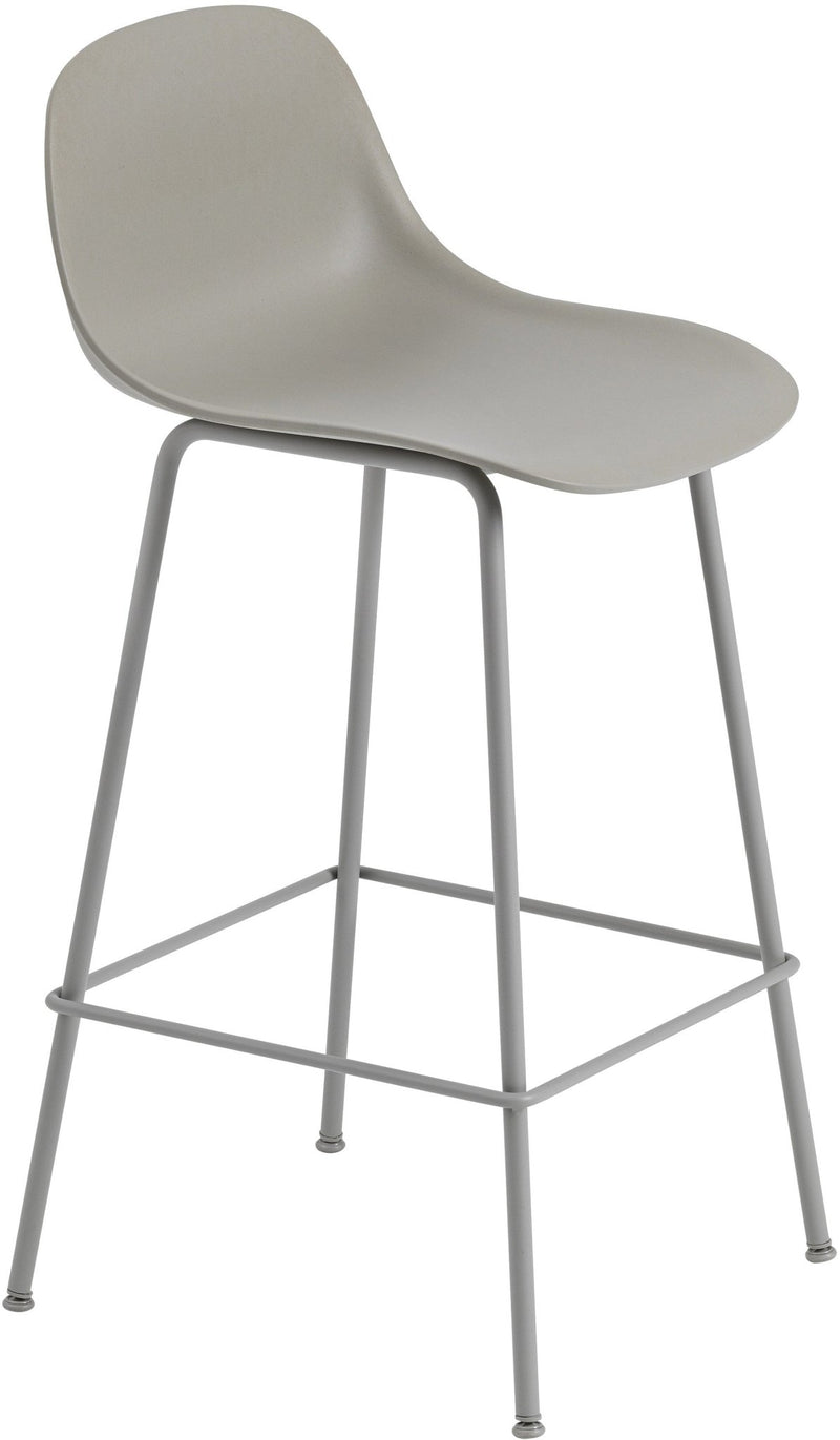 Fiber Bar Stool With Backrest - Tube Base - Muuto - Stools + Benches + Ottomans - Black Seat & Black Base - HORNE