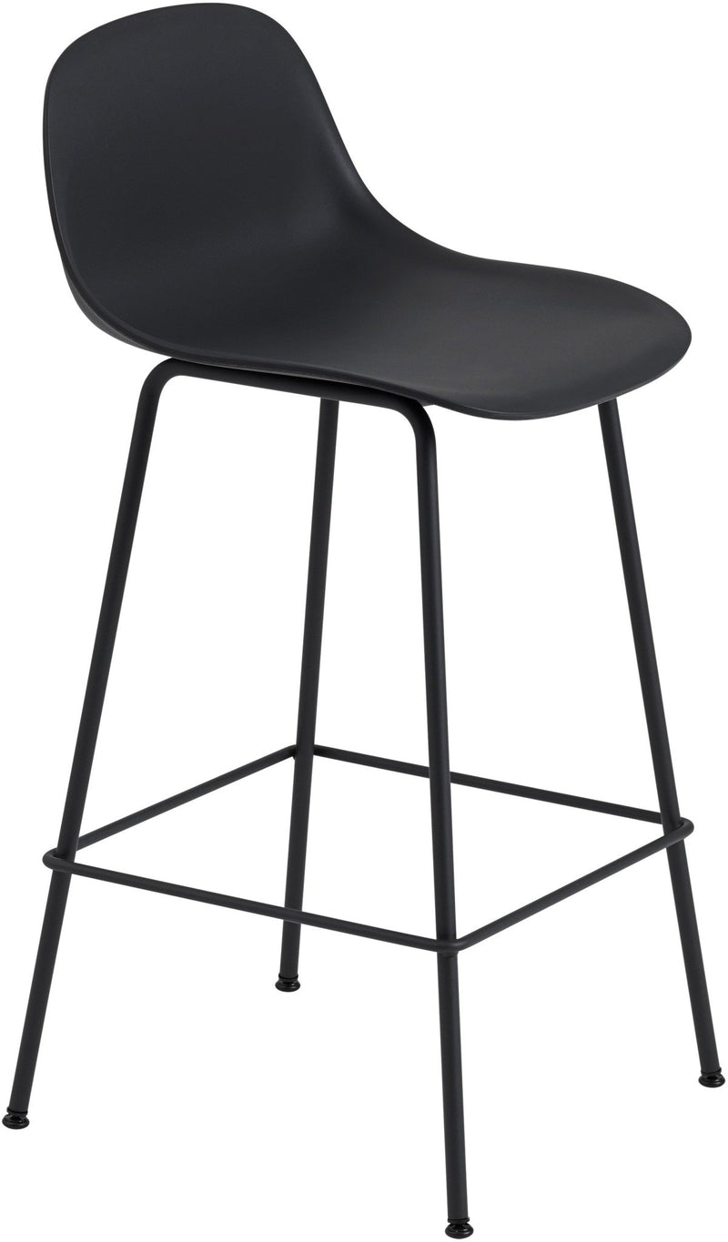 Fiber Bar Stool With Backrest - Tube Base - Muuto - Stools + Benches + Ottomans - Black Seat & Black Base - HORNE